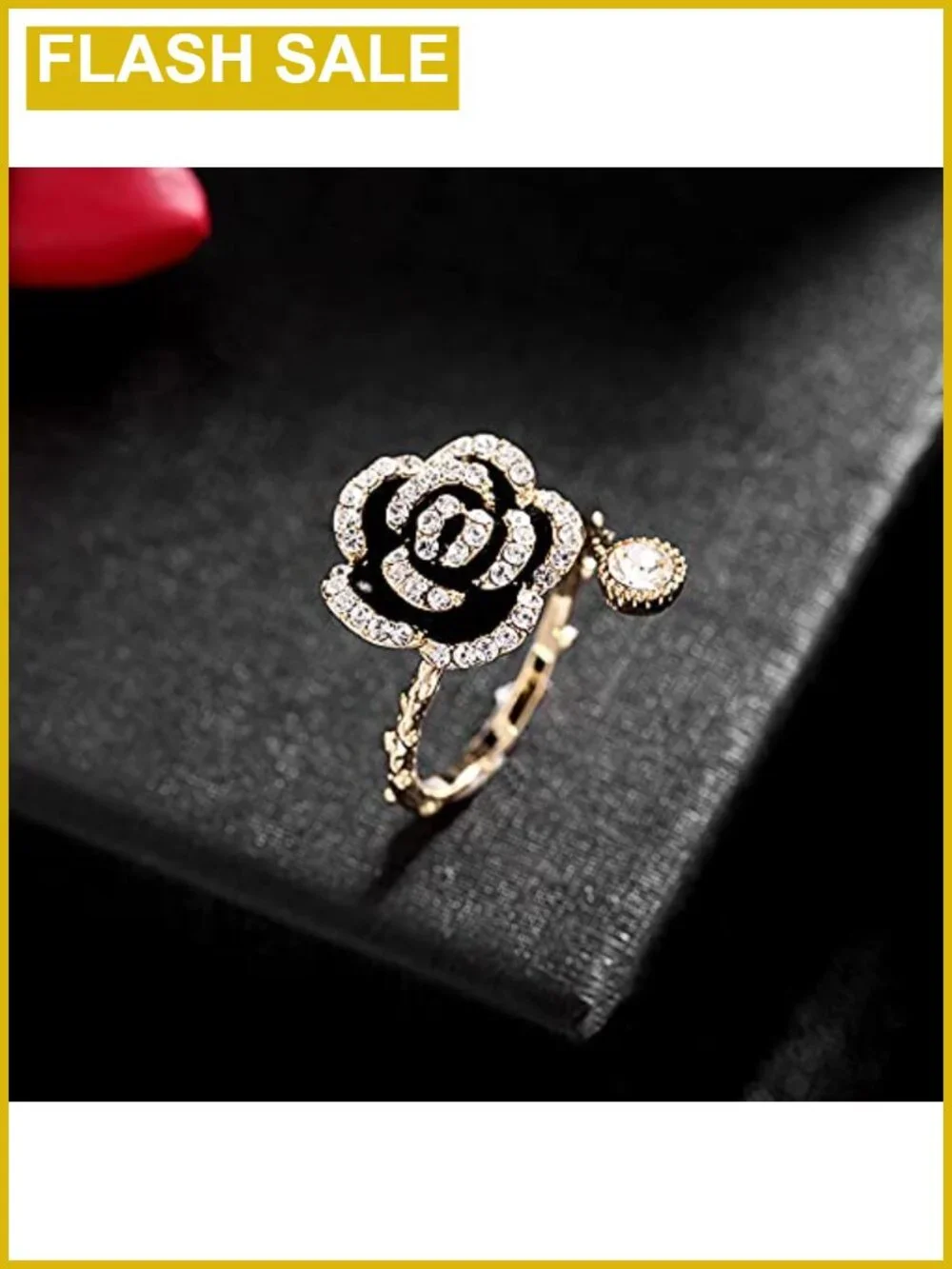 CZ Crystal Rose Flower Open Ring Adjustable Stacking Band